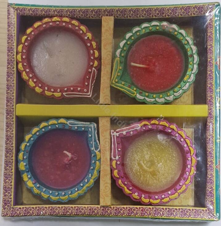 Clay Decorative Candles With Wax Diya 4pcs