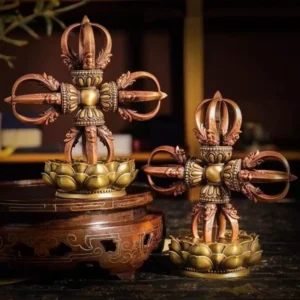 Buddhist Item Vajra Pestle Subduing Demons,Buddhist Altar With Base Vajra Pestle,Tibetan Copper Esoteric Nepal Ritual Implement